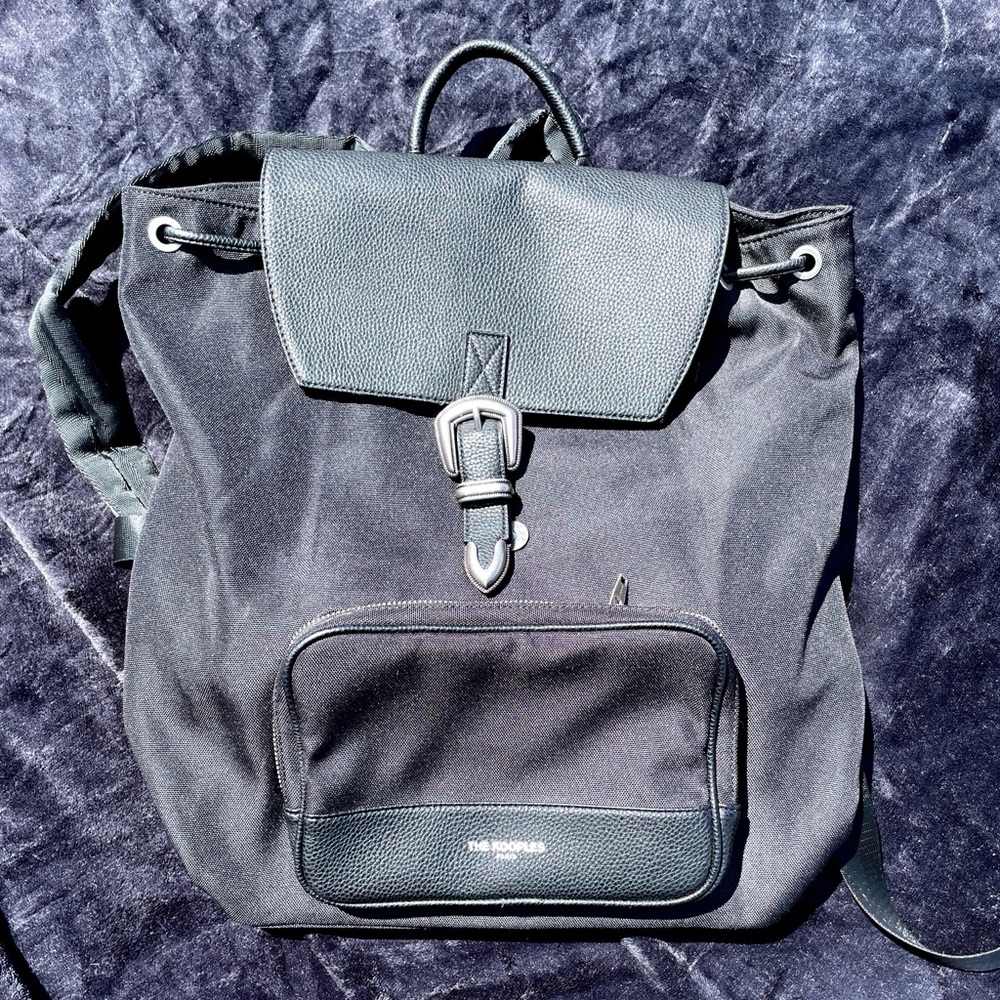 The Kooples Black Backpack - Sleek & Functional Designer Bag | Leather Accents